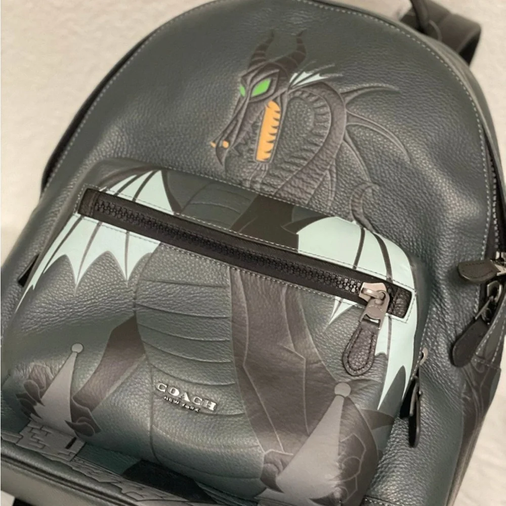 Disney X Coach West Backpack With Maleficent Dragon Motif CC043 NWT Pine Green